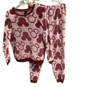 Disney Mickey Mouse Fleece Jogger Lounge Set Size Large Cozy Soft Silhouette